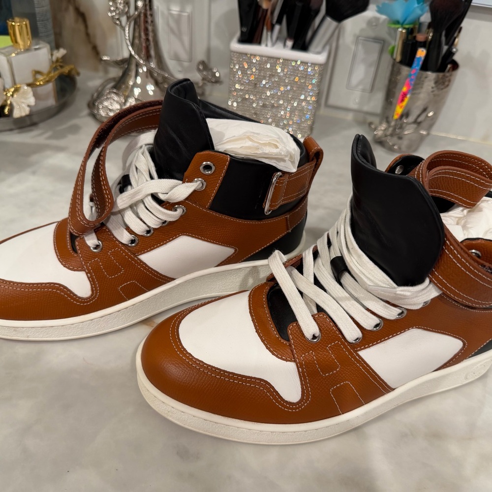 Hermes Black, Brown, and White Sneakers